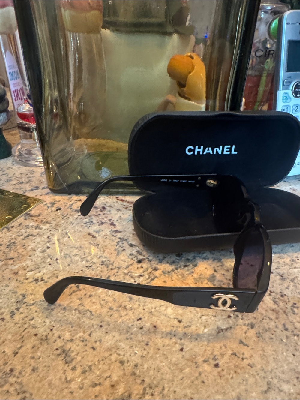 CHANEL Black Sunglasses with Gold CC Emblem
